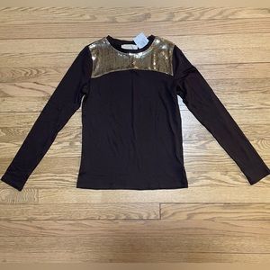 NWT - MICHAEL KORS Brown long sleeve top with Gold sequin embellishment